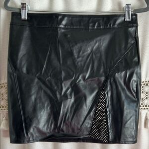 Windsor Black Faux Leather Mini Skirt with Polka Dot Accent